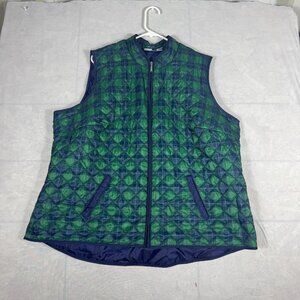 Karen Scott Sport Quilted Puffer Vest Womens Green Blue Buffalo Plaid Size 2X